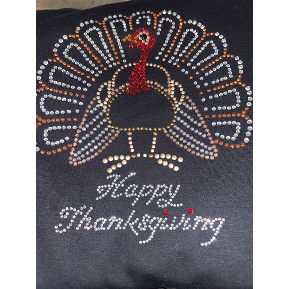 Bling Bling Artwear Rhinestone Black 3/4 Sleeve Shirt M Turkey Thanksgiving Fun - Picture 3 of 11